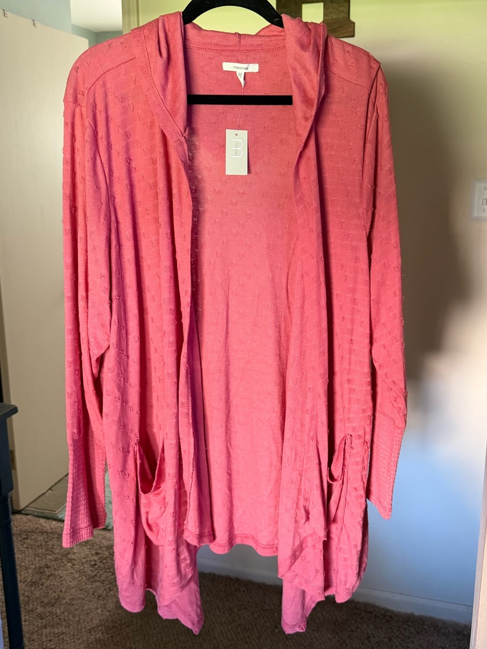 Maurices Coral Pink Hooded Open-Front Women's Cardigan size 2